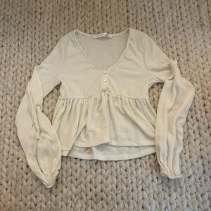 Altar’d State Cream Peplum Long Sleeve Blouse